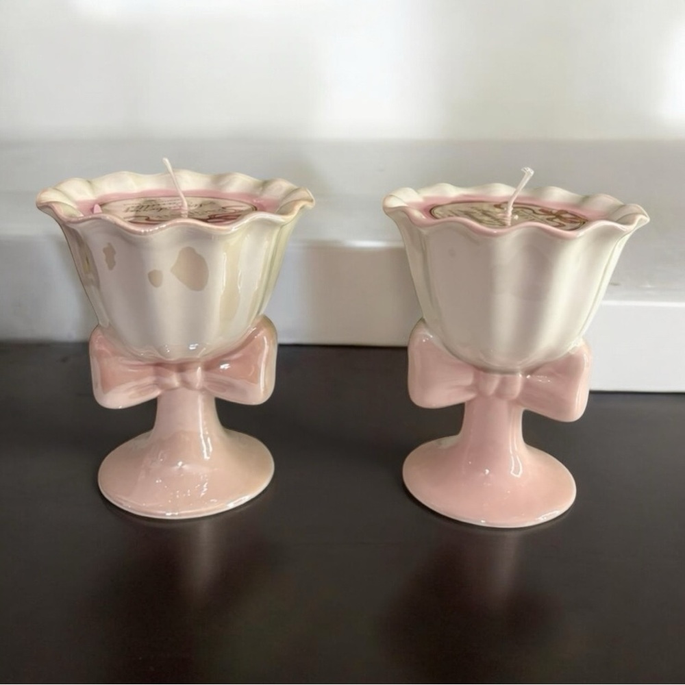 Pink Bow Iridescent Glass Candle Strawberry Vanilla - Set of 2